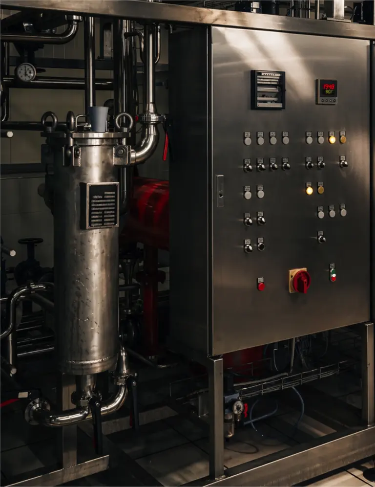 Équipement de climatisation avec panneau de commande industriel.